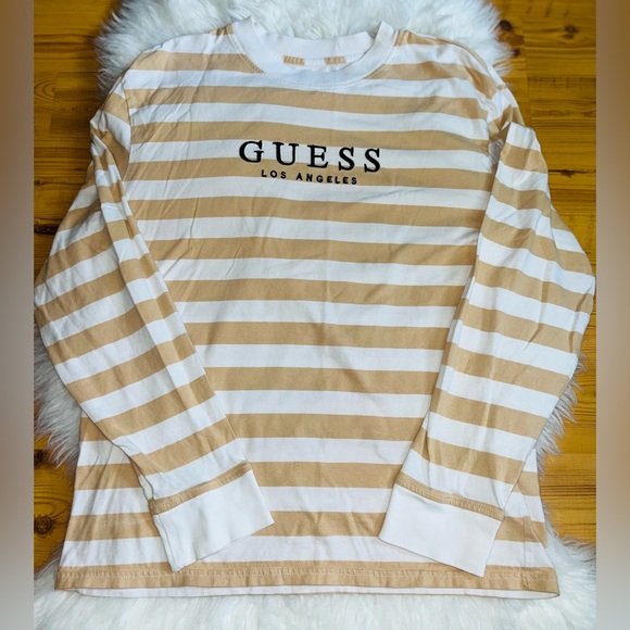 Guess Other - Guess Tan and White Striped Long Sleeved Shirt Men’s Size Small
